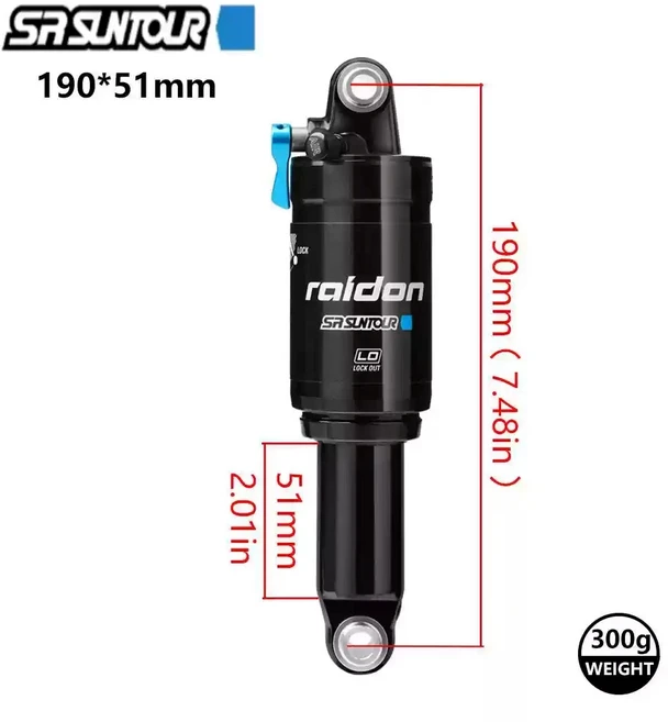 SUNTOUR RAIDON 산악 자전거 완충기 후면 XC 소프트 테일 가스 압력 잠금 장치 블래더, 03 2025 190x51