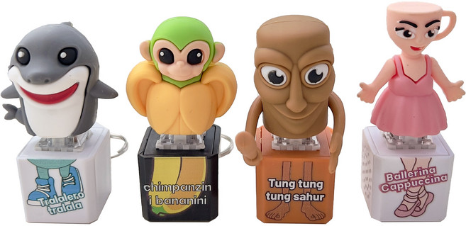 위캔바이 퉁퉁퉁사후르 이탈리안 브레인롯 키링 열쇠고리 세트, 4개, 믹스