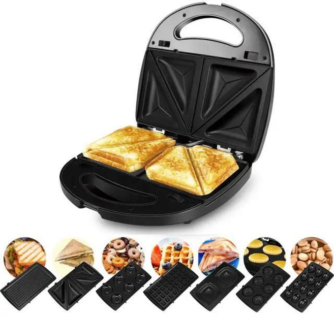 S0nifer 3-in-1 5-in-1 7-in-1 9-in-1 다기능 와플 샌드위치 기계 도미 금형 스테이크 메이커, B. 기본 7set