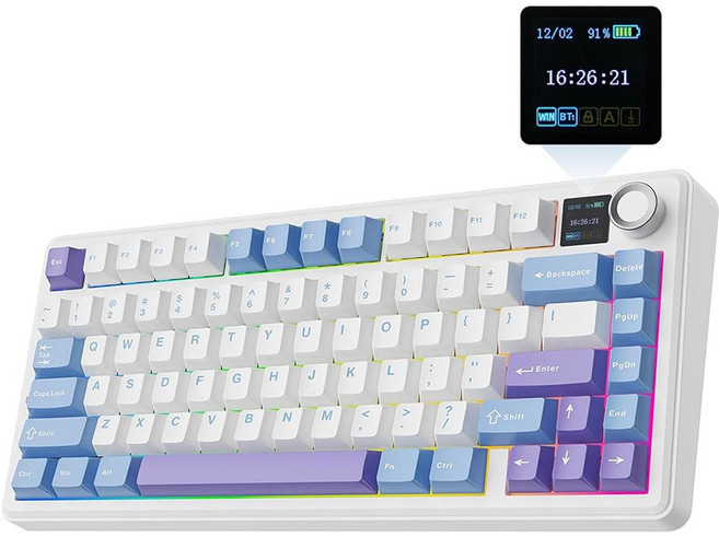 epomaker x aula f75 max 무선 기계식 키보드 tft 화면 핫 / (블랙 레이아웃의 mac rgb 게이밍 스왑 노브 linux용 그라디언트) 75% 백라이트, Blue&White&Purple
