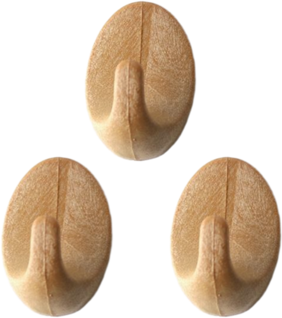 클래식아카이브 접착식 우드 벽걸이 후크 욕실 주방 다용도 걸이, 3개, 우드베이지