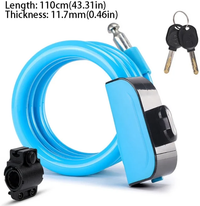 열쇠가 달린 보안 도난 방지 자전거 잠금 체인 오토바이 전동 스쿠터용 보안 강철 와이어 로프 케이블, Blue, 1개