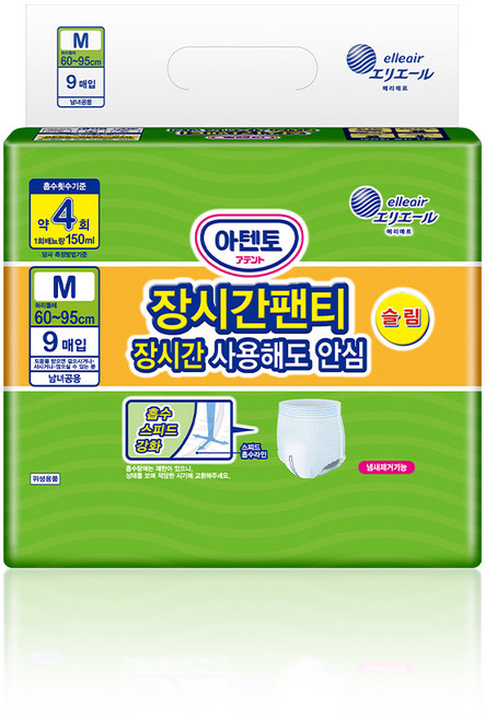 아텐토 남녀공용 성인기저귀 장시간팬티 슬림형, 중형, 9개입, 1개