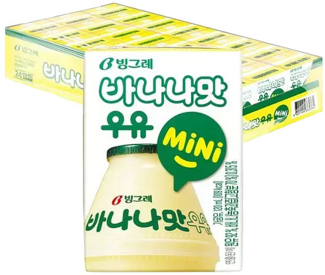 빙그레 바나나맛 우유 미니 120ml 24팩 멸균우유 787312, 24개