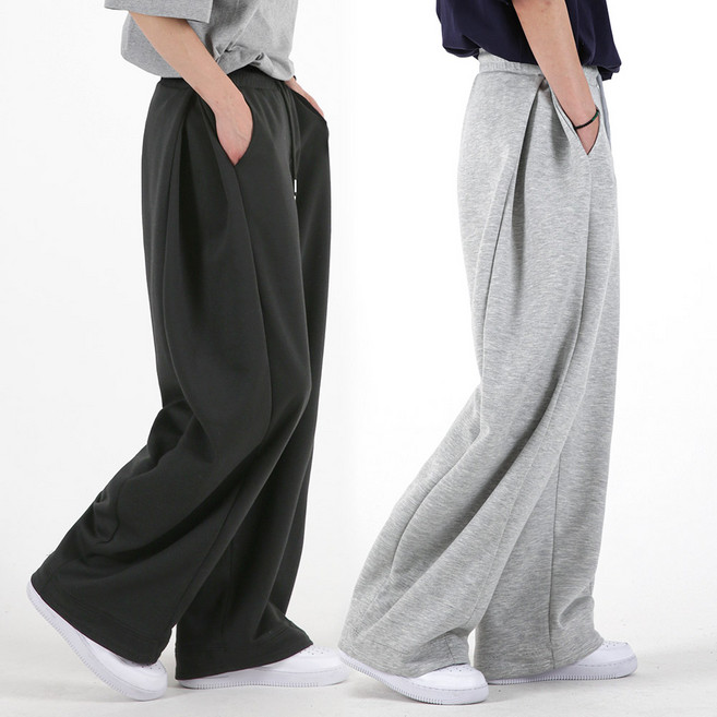 오버나인 봄 가을용 남자 남성 숏/롱 기장 와이드 팬츠 봄 가을 키작남 키큰남 옆트임 사이드 핀턱 밴딩 트레이닝 바지 ON-2