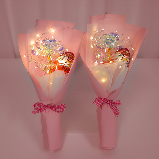 킨더조이 LED 한송이 꽃다발 2개 졸업식꽃다발, 핑크