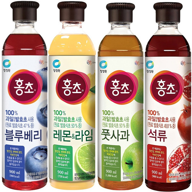 청정원 홍초 블루베리 + 레몬라임 + 풋사과 + 석류, 1세트, 3.6L