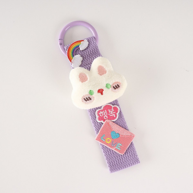 완제품 와펜 스트랩 키링 단체 선물 가방 꾸미기 귀여운 디자인 왕고리, 1개, 빵빵토끼 퍼플
