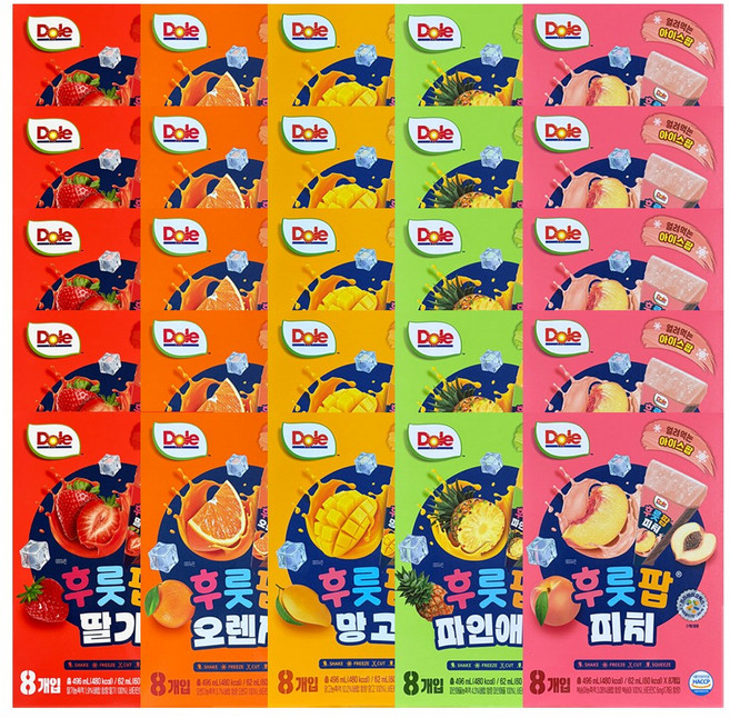 DOLE 돌후룻팝 5종혼합 (망고5 오렌지5 피치5 파인애플5 딸기5), 25개, 496ml