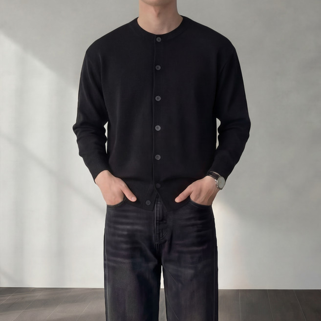 남자 워셔블 크롭 라운드넥 가디건