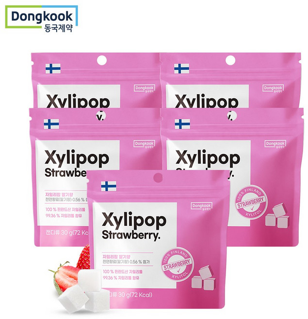동국제약 핀란드산 자일리톨 캔디 자일리팝 딸기 사탕, 5개, 30g