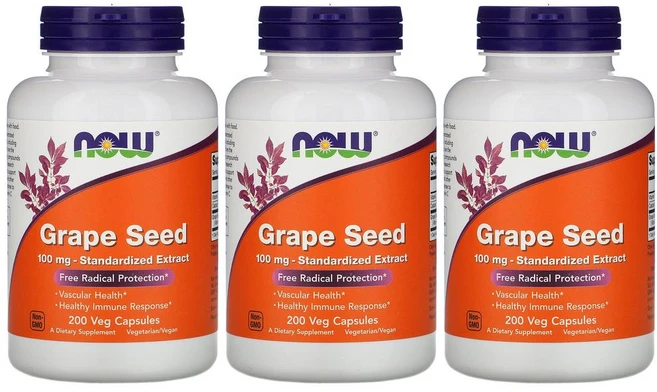 [2+1] Now Foods 나우푸드 포도씨 추출물 100mg 200정 Grape Seed 비타민C 칼슘 아스코르브산 아스코르빈산 탄산칼슘 폴리페놀 3개 - 쿠팡