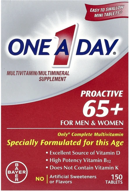 One A Day 원어데이 65+ 멀티비타민 150 태블릿 종합비타민 영양제, One A Day 원어데이 65+ 멀티비타민 150 태 - 쿠팡