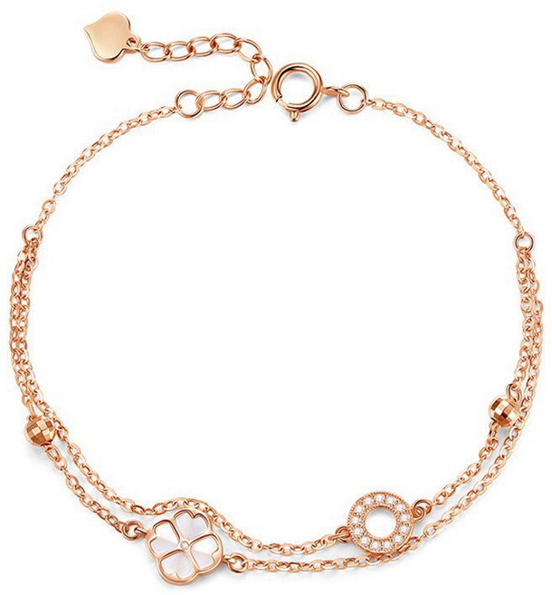 리치블랑 18K 도금 네잎클로버 화이트 패모 팬턴트 럭셔리 팔찌