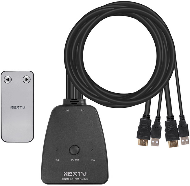 넥스트유 2:1 USB HDMI 2.0 케이블 일체형 KVM 스위치, 7912KSW 1년 무상AS