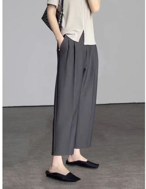 OW0249A 여성 여름 캐주얼 루즈핏 허리밴딩 9부 일자 통바지 배기 슬랙스
