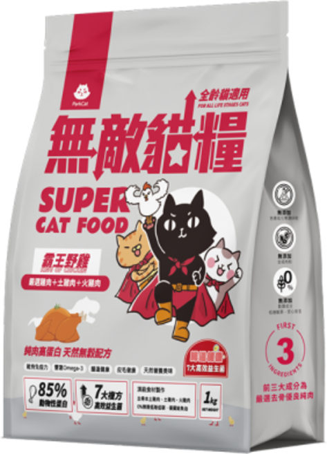 PurrCAT 無敵亮毛 SUPER CAT FOOD 雞肉雞肉+鮭魚, 2kg, 1個, 雞肉、土雞肉、火雞肉