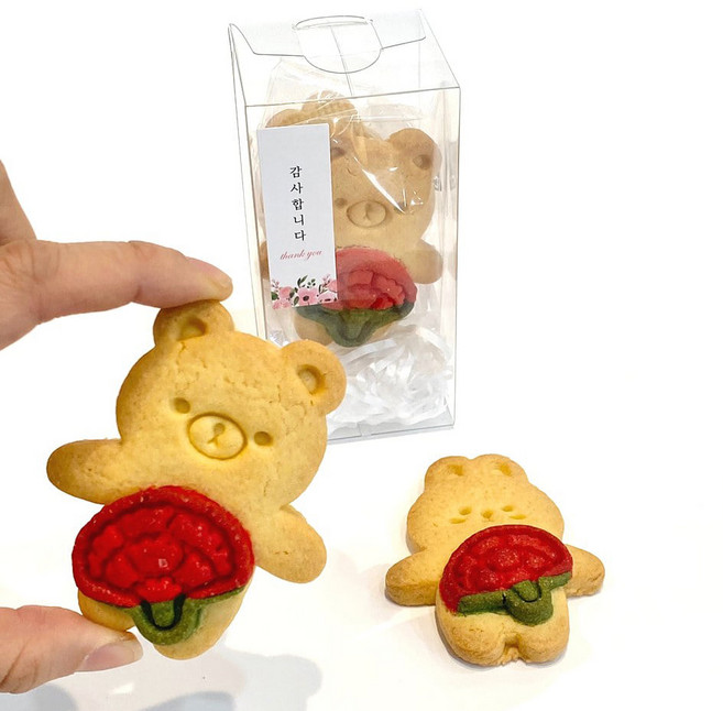 카네이션 곰토끼 투명케이스 세트 수제쿠키 스승의날 어버이날 선물 답례 대량 맞춤주문, 1개