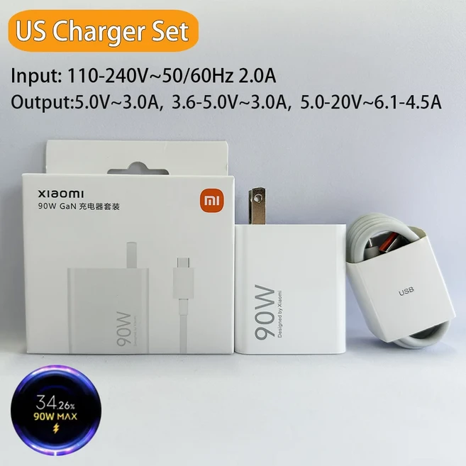 기존 Xiaomi USB 충전기 90w EU 터보 고속 전원 어댑터 Mi 15 14 13 Ultra Pad 6 Redmi Note Pro 11 Poco X, 01 US with 1m cable