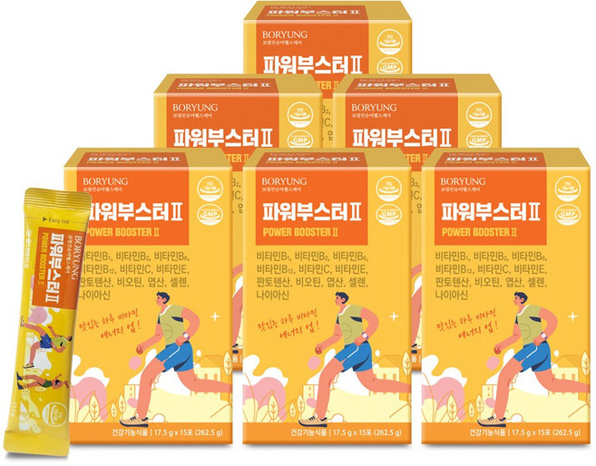 [뭉치면 싸다] 보령 파워부스터2 마시는 멀티비타민 올인원영양제 15포 x 6박스 + 전용보틀 [유니바이오], 15회분