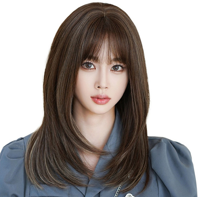 하이유니 카멜리아 중단발 통가발 53cm, 블렌딩브라운 - 통가발+거치대+가발망, 1개