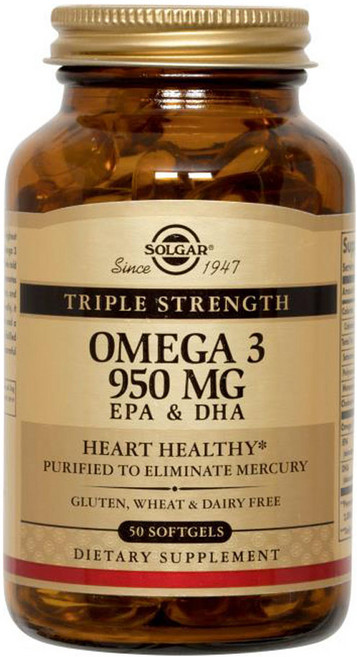 SOLGAR 三倍效力 Omega-3 950mg 軟膠囊, 50錠, 1個