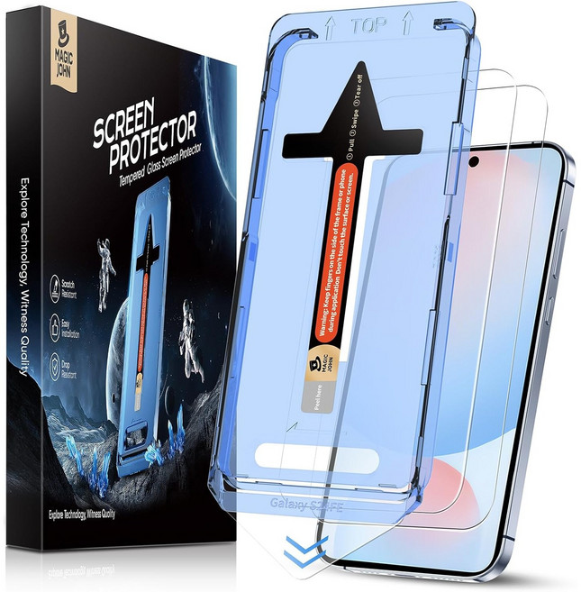 MAGIC JOHN 매직존 갤럭시 고투명 휴대폰 액정보호필름 강화유리 고화질 풀커버+부착키트 2매입, 1세트