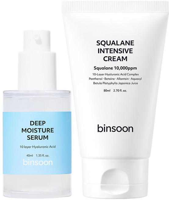 [2종세트] 빈순 히알루론산 자작나무 수분 세럼 40ml + 스쿠알란 판테놀 크림 80ml, 1개