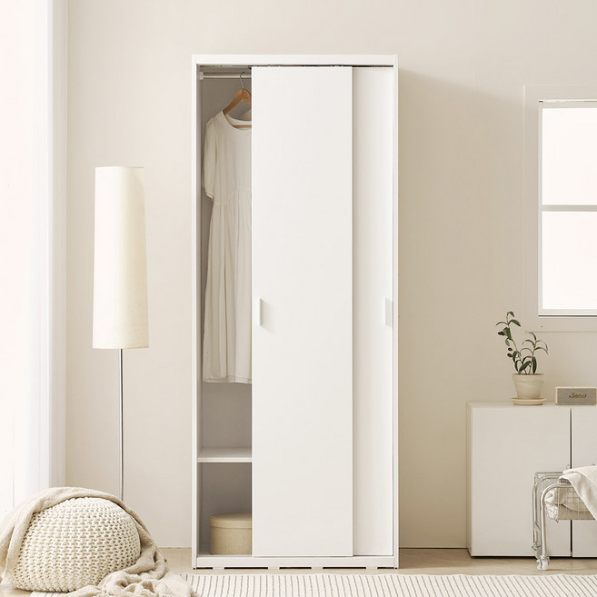 아씨방가구 모던 빅 원룸 수납 슬라이딩 긴 옷장 800, 행거옷장 자작엣지