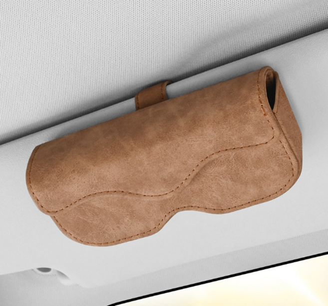 차량용 선글라스 케이스 보관함 안경거치대 선바이저 클립 수납함, 브라운, 1개