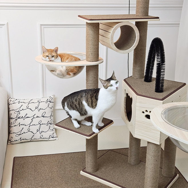 가르르 고양이 원목 캣폴 우주선 캣타워, 1번, 1개, 진그레이