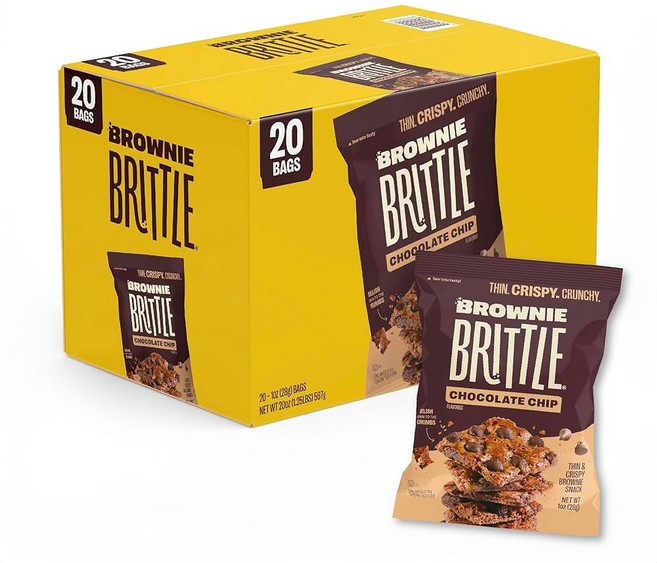 브라우니 브리틀 오리지널 초콜릿 칩 얇고 바삭한 달콤한 스낵(20개들이 팩 1온스) 리치 고메 바이트 디저트, 1 Ounce (Pack of 20), Chocolate