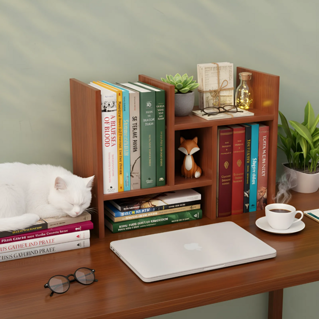 러슈브 다용도 모듈 스탠드 미니 책꽂이, 3단, 체리월넛