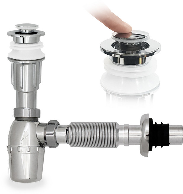 철물마켓 일체형 벽트랩 세면대 배수관 벽 배수 폼업 폽업 트랩, 1개