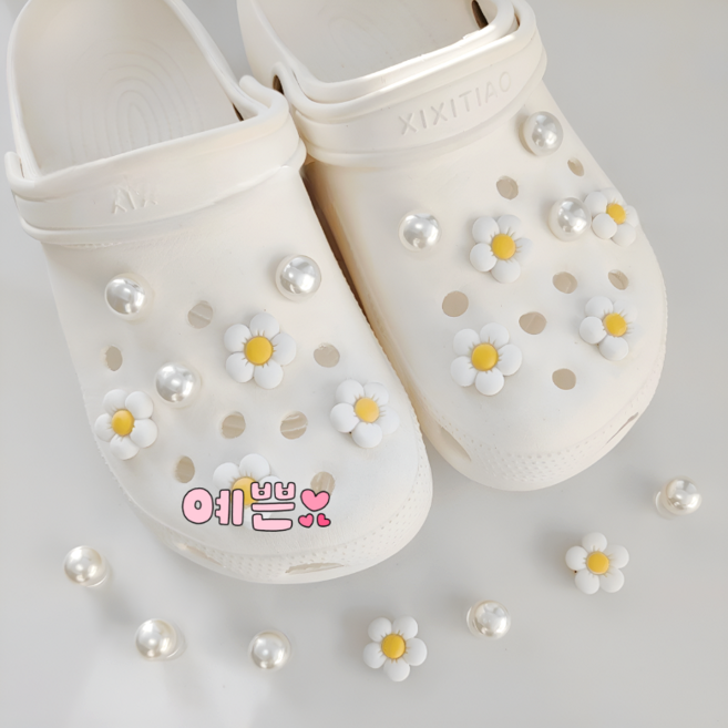 뷰티앤몬스터 데이지 꽃 화이트 플라워 진주 파츠 지비츠 세트 14pcs