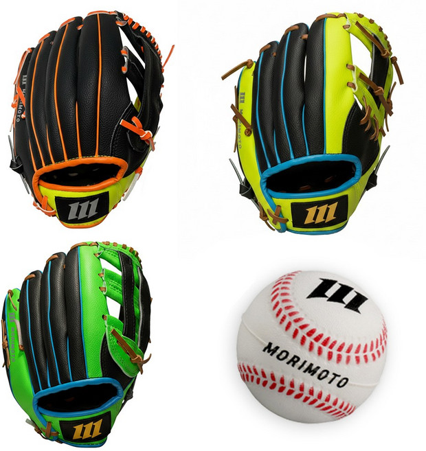 모리모토 유소년 야구글러브 야구공 세트 스타트 모델 올라운드 모음, 블랙그린1050-10.5인치, 1개