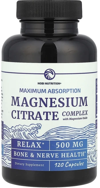 단백질 비타민 철분 마그내슘 칼슘 Nobi Nutrition 마그네슘시트레이트 복합체 산화 마그네슘 함유 500mg 캡슐 120정 고루고루섭취해주세요, NobiNutrition마그네슘시트레이트복합체산화마그네, 1개 - 쿠팡