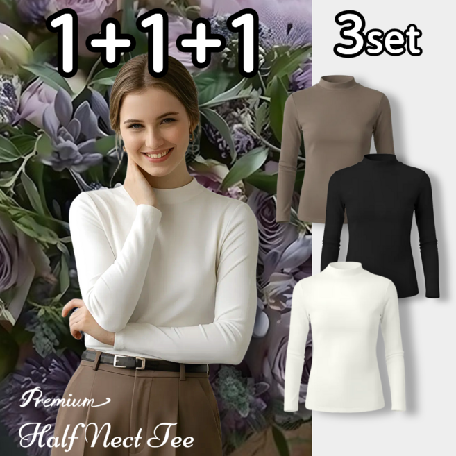 MOZEX7 1+1+1 여성 봄 니트 세미 반목 폴라티 프리미엄 소프트 원단 하프넥 반목티 3종세트