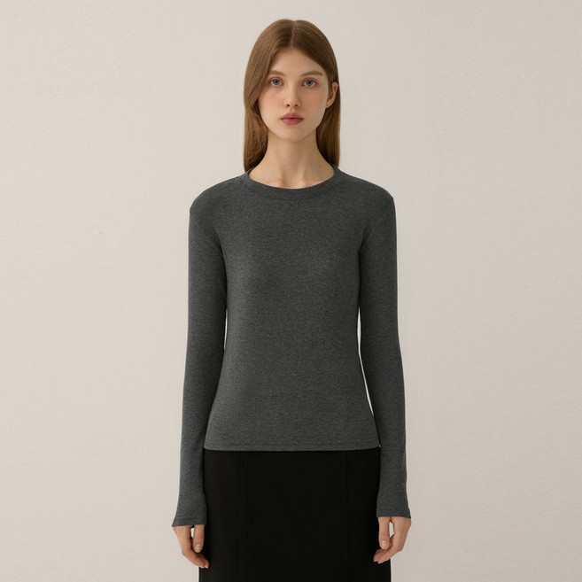 리스트 골지 스판 라운드넥 티셔츠 TSJTSP72010