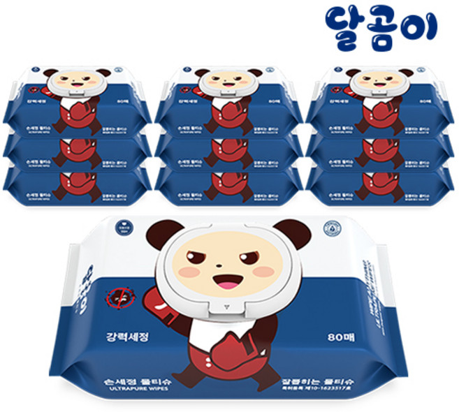달곰이 알콜프리 티슈 항균 99.9% 아기물티슈 손세정 캡 10팩, 80매, 1개