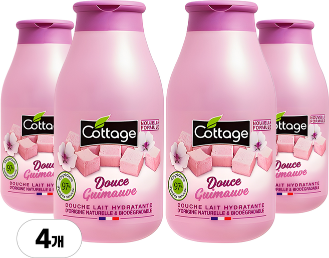코티지 스위트 마시멜로우 모이스처 라이징 샤워 밀크 바디워시, 4개, 250ml