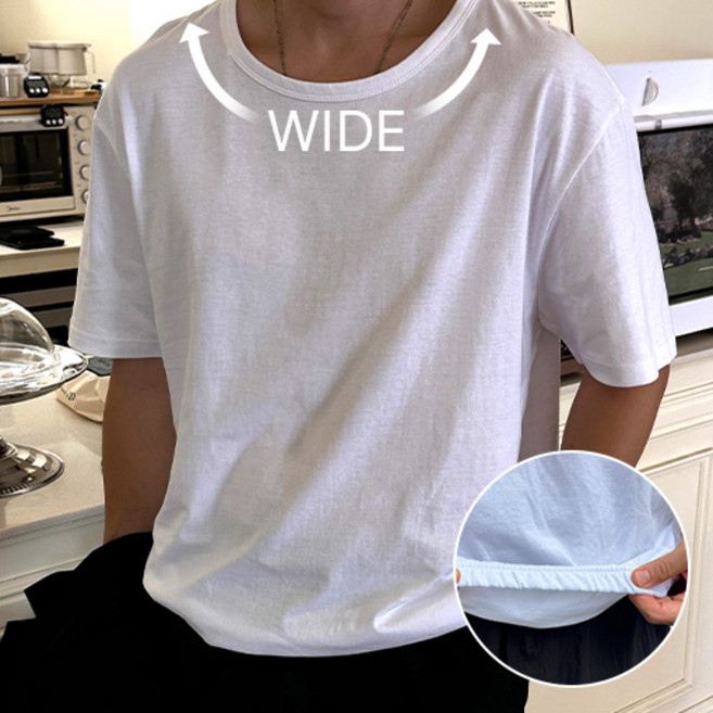 M-6XL 쏙쏙숨티 편안한 와이드U넥 자동넣입 반팔티 스타일솔루션 남자빅사이즈 어깨넓어보이는 깔끔룩 댄디룩 캐주얼룩 오피스룩 벌크업