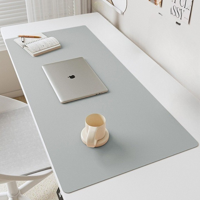 플라인 가죽 와이드 데스크 매트 책상 패드, 라이트 그레이