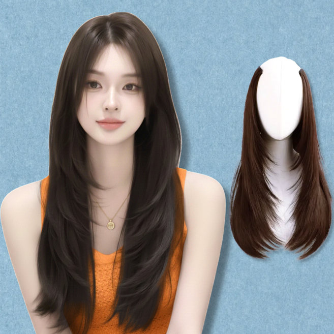 바이솜 C컬 하이 레이어드컷 자연스러운 볼륨 붙임머리, 1개, 다크브라운