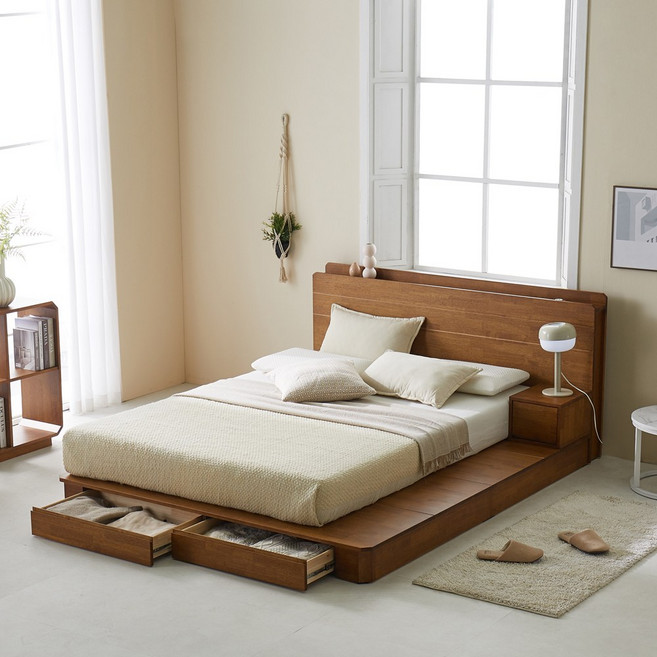 듀퍼니쳐 서클 수납형 저상형 원목 침대 프레임, 월넛(1600)