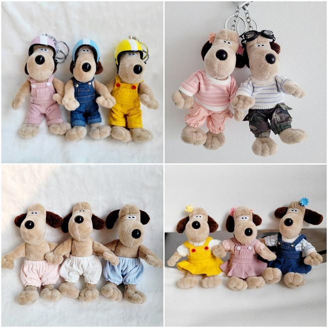 지오몽 솜인형 옷 멜빵 치마 카고 바지 블루머 모남희옷 블핑이 솜깅이 모루인형 10cm 인형옷, 그로밋키링 멜빵바지 세트, 브라운, 1개