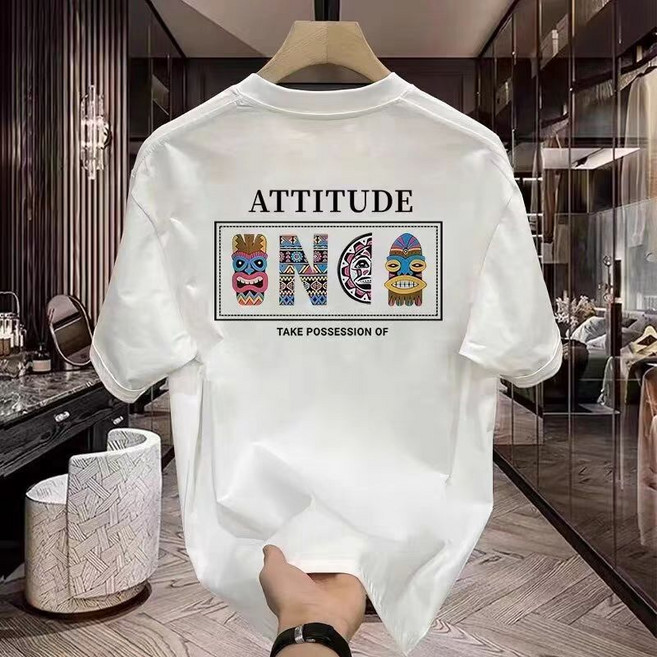 男士短袖T恤 純棉重磅寬鬆印花上衣