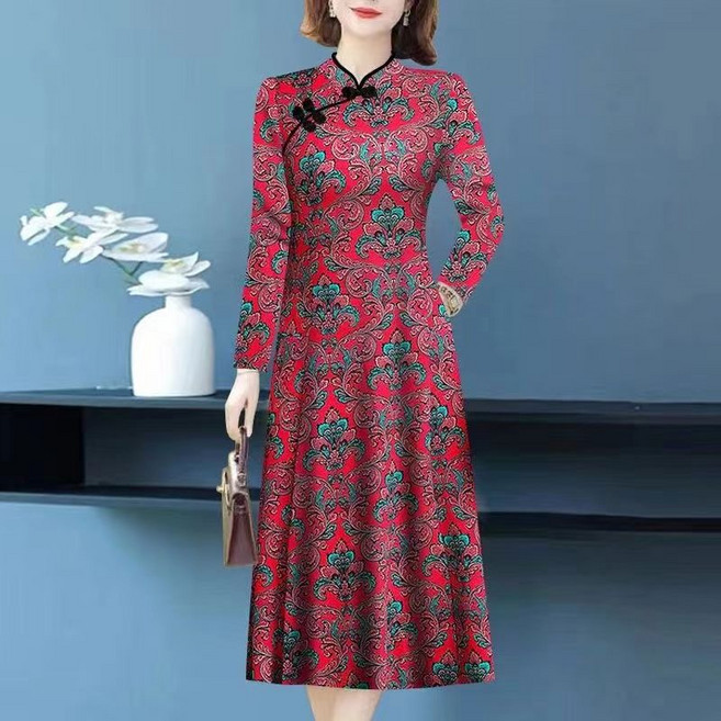 COSYEVNO 여성 원피스 가을 패션 코디 프린트 슬림핏 긴팔 스커트 LFHlyq-10