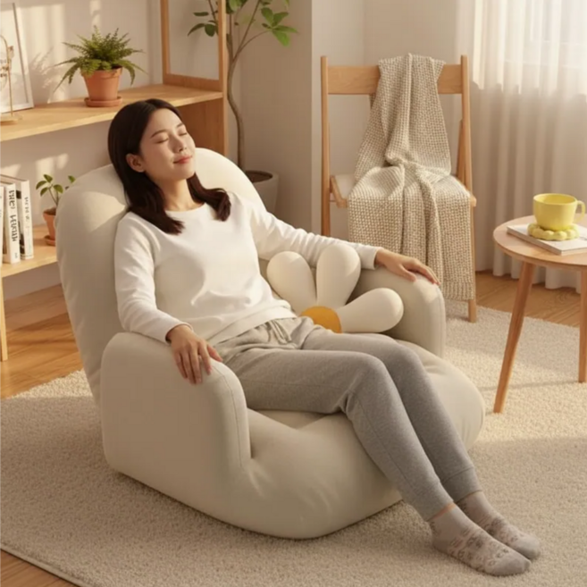 글로리존 팔걸이 편한 각도 조절 등받이 좌식 의자, 베이지, 1개