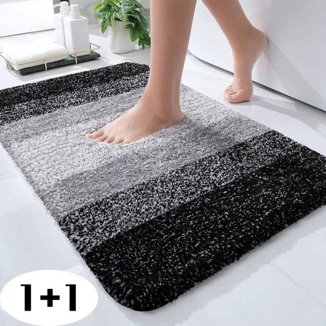 1+1캐시미어라이크 욕실카펫 흡수 미끄럼 방지 속건, 블랙, 2개